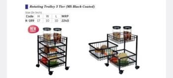 Basket Rotating trolly 3 tier (ms black coated) (K-189)